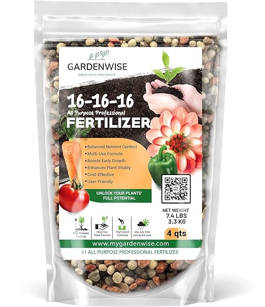 16-16-16 All Purpose Professional Fertilizer - Lawn Fertilizer - Flower Fertilizer - Trees Fertilizer - Shrubs Fertilizer - Vegetable Gardens Fertilizer (4 QUARTS)