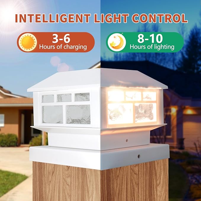 4 Packs Solar Post Cap Lights White Fence Deck Post Light Solar Powered Fit 3.5x3.5 4x4 5x5 Wooden Posts Outdoor Waterproof