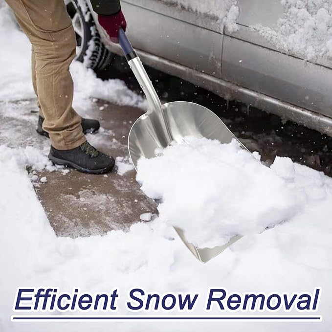 Aluminum Snow Shovel for Driveway, Large Capacity Snow Shovel for Snow Removal, Metal Snow Shovel with Fiberglass D-Handle, 45 Inches