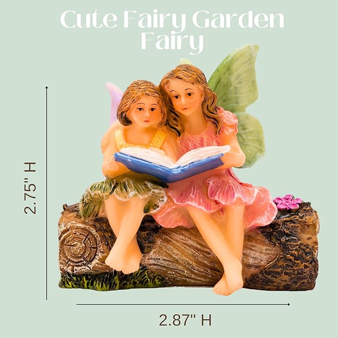 Fairies for Fairy Garden, Fairy Garden Accessories for a Garden - Garden Fairies for a Miniature Fairy Garden - Cute Fairy Garden Fairies, Sitting Sister Fairies