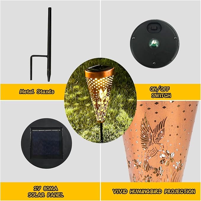 DIBIEECN 6 Pack Hummingbird Solar Pathway Lights Outdoor,Metal Garden Decorations Outdoor Lights with Patterns and Warm Light,Waterproof Landscape Lighting for Path Patio Backyard Walkway Yard
