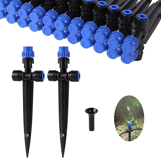 Drip Irrigation Emitters,with Adjustable 360 Degree Water Flow Drippers Sprayer Push-to-Fit for 1/4 inch Tubing Garden Drippers Sprayer for House Garden Watering System(6pcs-Atomization Sprinker)