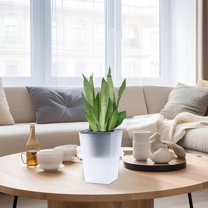 Self Watering Planter 4 Pieces 6 Inch, Plastic Flower Pots with Inner Pot Indoor Plants Brick Pattern Flowerpot for Indoor Plants, African Violets, Flowers, Herbs