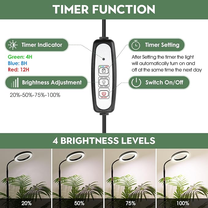 LBW Grow Lights for Indoor Plants Full Spectrum with Stand, Floor Plant Growing Lamp for Large Plants, Auto ON/Off Timer 4/8/12H, 4 Dimmable Levels, 47.2-63 inches Adjustable Height