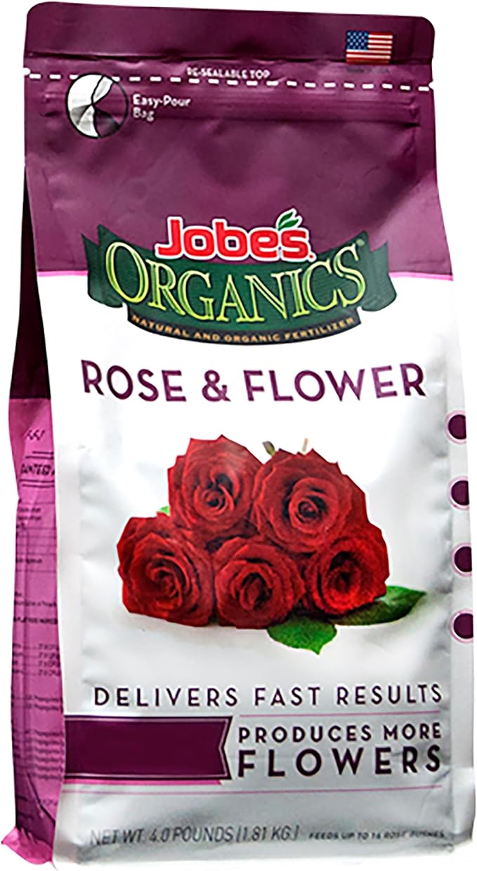 Jobe's Organics Granular Rose Fertilizer, Organic Plant Fertilizer for Rose, Hydrangea, Hibiscus, Azalea, and Other Flowering Shrubs, 4 lbs Bag