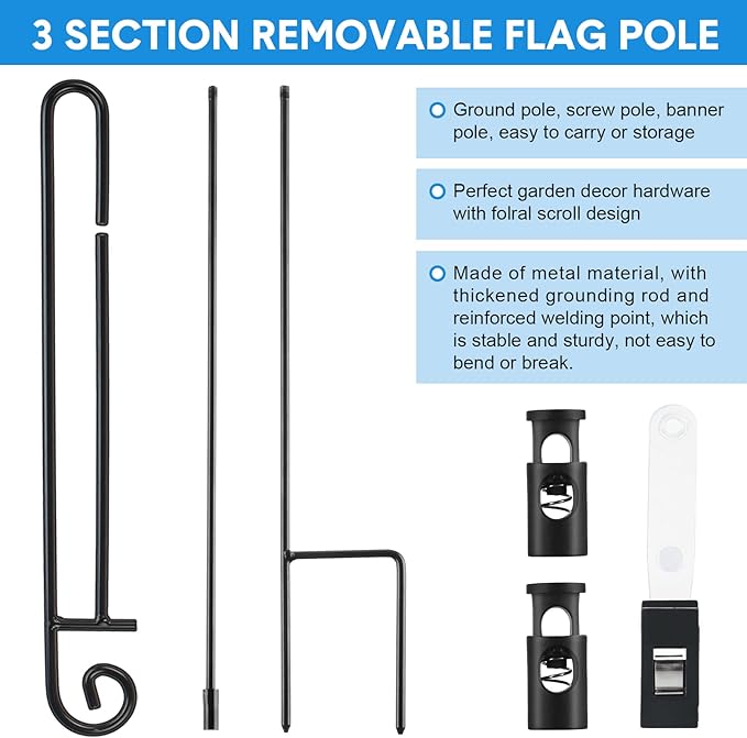 10 Pack Garden Flag Stand with Flag Stoppers and Clips, Black Powder Coated Weather Proof Garden Flag Pole Holder for Outdoor Garden Flag (Classic Style, 15.2 x 33.1 Inch)