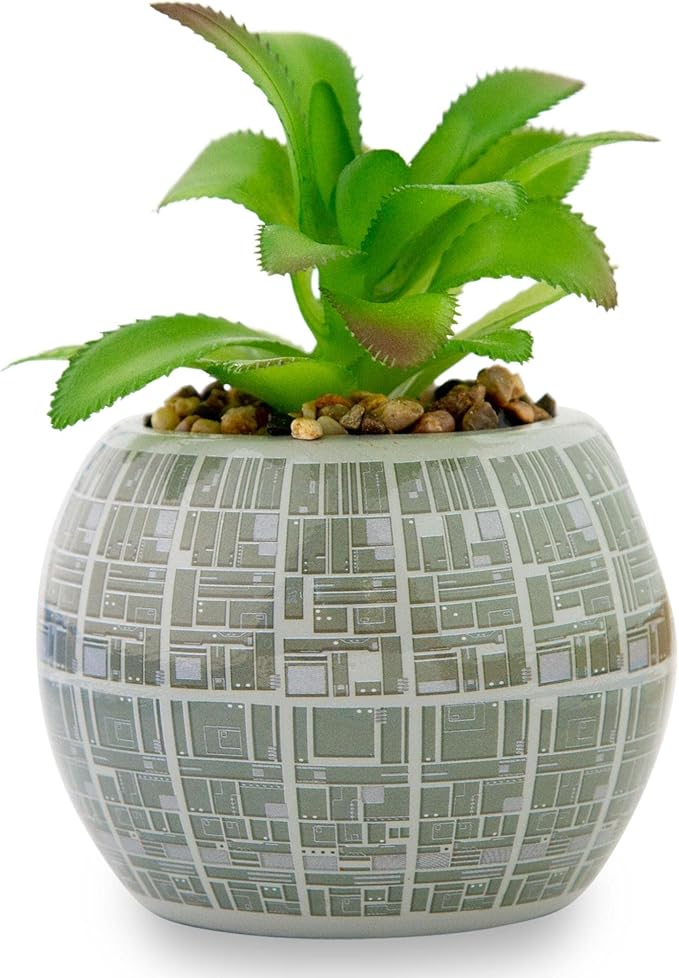 Toynk Star Wars Death Star 3-Inch Ceramic Planter with Artificial Succulent | Cute Small Flower Pot, Faux Indoor Plants