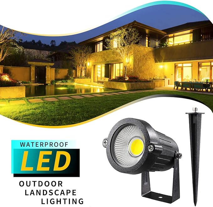LED Landscape Lights,5W 120V AC Outdoor Pathway Garden Yard Spotlight,IP65 Waterproof Garden Flood Light,Outdoor Spotlight with Stake,UL Cord 5-ft with Plug (Pack of 2, Daylight White)