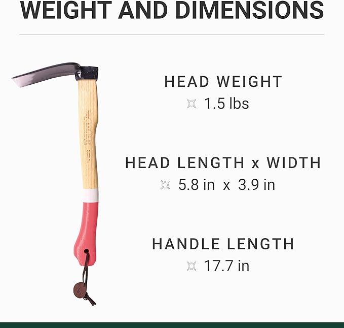 Adler - The Ivy Garden Hoe, Heavy Duty Yard Tool Lawn Care, Loosening Soil, Weeding, and Digging, Steel Head 3.9 inches, Wood Handle 17.7 inches (Green)
