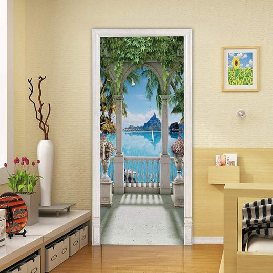 3D Door Stickers Murals Peel and Stick - Landscape - Door Wallpaper Self-Adhesive Door Decals Removable PVC Waterproof Door Poster for Bedroom Living Room Door Wall Decoration 30.3 x 78.7 inch