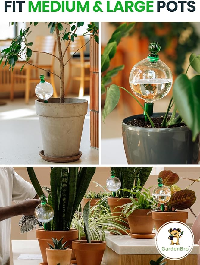 16 Oz Plant Watering Globes For Indoor Plants With Metal Self Watering Planter Insert - Premium XL Glass Hand-blown Globes - Automatic Indoor Planter Waterer, Gift Idea For Gardeners [3 PCS]