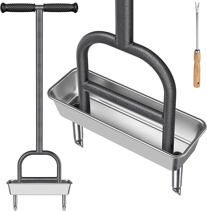 Dolibest Lawn Coring Aerator, Manual Grass Aerating Tool with Stainless Steel Soil Core Storage Tray, 2 Stainless Steel Corer Plug Aerator Tool, Garden Tool & Clean Hand Tool, Improve Lawn Health