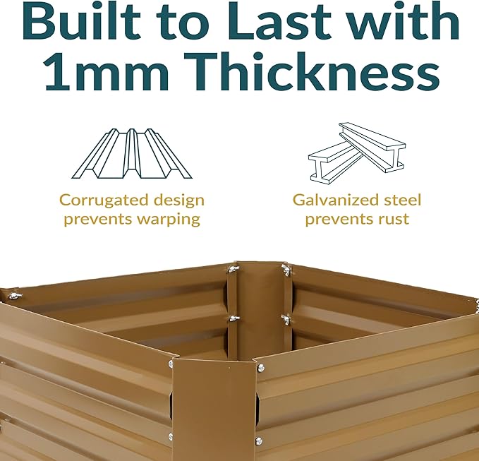 Sunnydaze 11.75" H Raised Metal Garden Bed - Galvanized Raised Garden Bed Outdoor for Vegetables and Flowers - Brown - Square