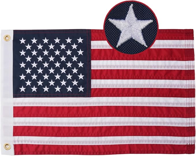 AZCOVER American Flag 12x18 Inch Boat Flag for Outside, 210D Small American Flags Double Sided with Embroidered Stars Sewn Stipes and Brass Grommets for Marine Yacht UTV