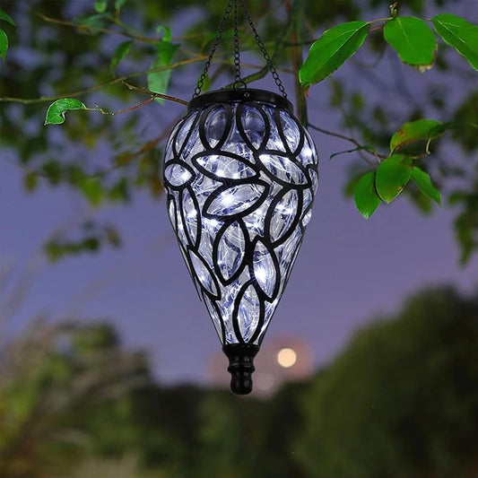 Outdoor Plastic Solar Hanging Lantern, 15 Cool White LEDs Twinkle Effect Tear-Shaped Hanging Lantern Decor Garden Decorative Solar Lights for Backyard, Patio and Lawn