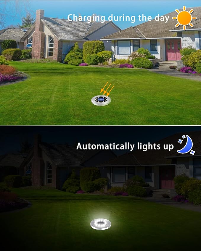 Coroor Solar Ground Lights, 12 LED Waterproof Garden Disk Lights for Outdoor Pathway, Yard, Lawn, Patio, Walkway, Pool (12 Packs White)