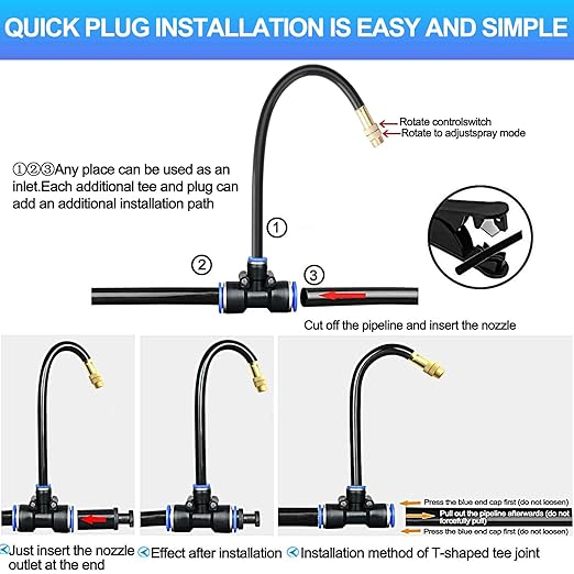 Drip Irrigation Kit,Automatic Garden Watering System with New Quick Connectors and 360-degree Bending Dropper Atomizing Nozzles for Watering System for Garden Plant Lawn Patio. (15 Nozzles)