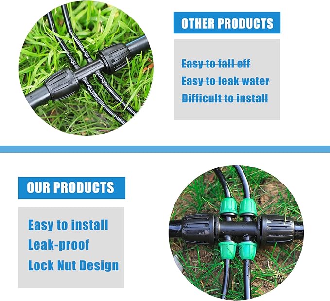 12 Pcs Lock Barbed Tee 1/2 inch Tubing to 1/4 Inch Tubing Irrigation Fittings for (1/2'' ID x 0.60''-0.63'' OD) ANTI-LEAK Locked Barbed Tee Connectors(12Pcs Lock Barbed Tee Six Way)