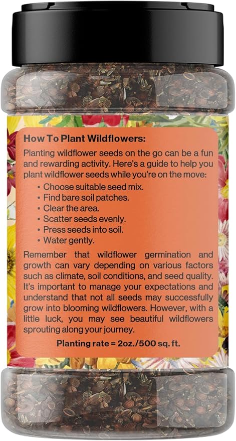 GevaGrow on the Go Seed Shaker - Western Wildflower Seeds Regional Mix - Organic, Non-GMO - 100% Pure Seed - 18 Different Wildflowers Seeds of Annual and Perennial, 2oz