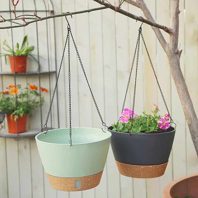 ZMTECH Hanging Planters for Indoor Plants Set of 2 Self Watering Hanging Pots Hanging Baskets Hanging Flower Pots for Outdoor Hanging Plants(10 Inch, Gray)