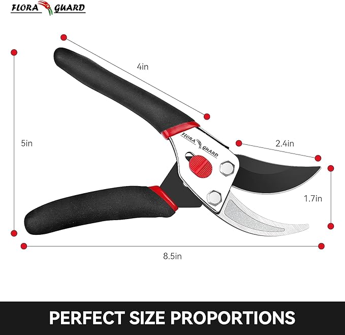 Flora Guard Garden Shears 8.5" Bypass Pruning Shears, Professional Ultra Sharp Sk5 Steel Garden Clippers, Heavy Duty Plant Cutting Scissors Garden Tools Supplies, Hedge Branch Trimmer, Super Durable
