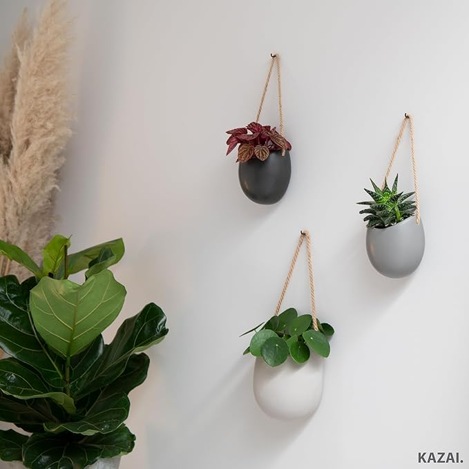 Wall Planters -Ellie- | Hanging Ceramic Plant Pots 3 Pieces | Wall Decoration for Indoors, Balcony and Garden | Graphite (Matte)