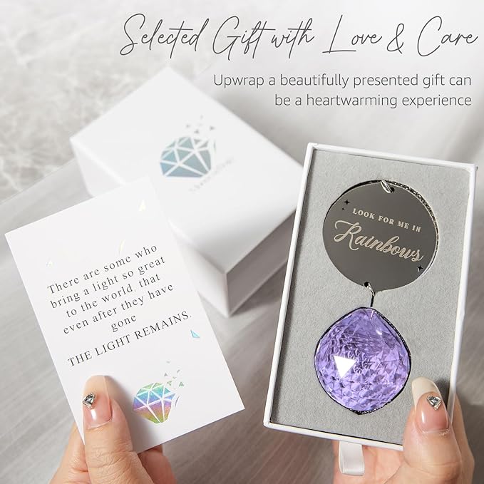 Memorial Gifts for Loss of Loved One, Unique Sympathy Idea, Purple Crystal Ball Grief Suncatcher, Rainbow Bereavement Box for Mom Dad Husband Son Daughter