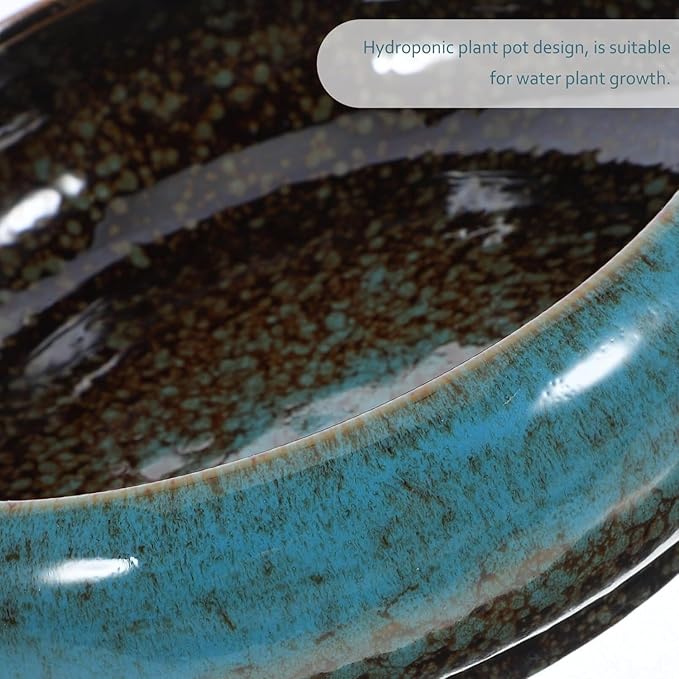 Happyyami Plant Pot Hydroponic Plant Succulent Pots Ceramic Round Decorative Bowl Hydroponic Water Lily Planter Pot for Flowers Succulent Table Centerpiece (Random Color) Indoor Plant Pots