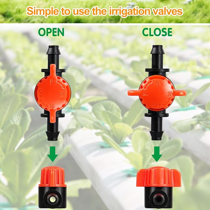 1/4" Drip Irrigation Valves, 35 Pcs Drip Irrigation Shut Off Switch Valve for 1/4 Inch Drip Irrigation Tubing, Water Flow Control Valve Drip Line Cut Off Valve for Drip Sprinkler Garden Systems