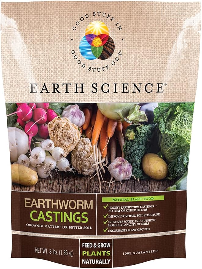 Earth Science – Earthworm Castings – Premium Plant Fertilizer for Indoor & Outdoor Plants – Soil Enhancer for Vegetable Gardens 3lb