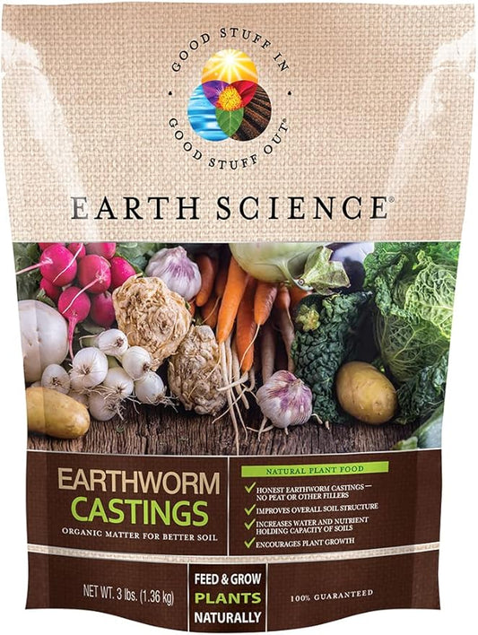 Earth Science – Earthworm Castings – Premium Plant Fertilizer for Indoor & Outdoor Plants – Soil Enhancer for Vegetable Gardens 3lb