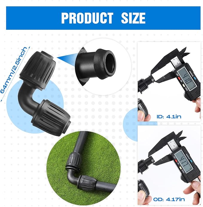 Frienda 40 Pcs 1/2 inch Irrigation Fittings Elbow Connectors Tubing (1/2" IDx0.6-0.63" OD) 16mm Drip Tubing Barbed Drip Parts Locked Elbow Connectors for Hose, Blue and Black