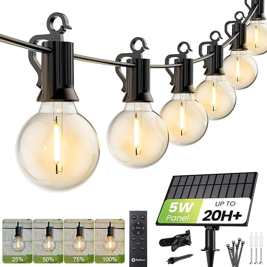 Brightown 158FT Solar String Lights Outdoor Waterproof with Remote, Solar Patio Lights with 75 Shatterproof LED Bulbs, 3 Light Mode, Dimmable & Timer, Hanging String Lights for Porch Garden Bistro