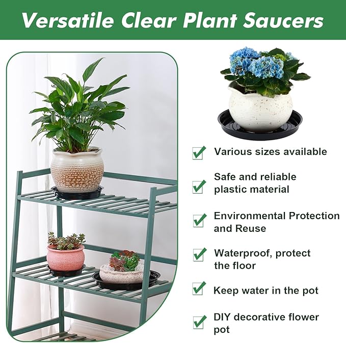 20 Pack 10 Inch Plant Saucer, Black Plant Saucers for Indoors Outdoor, Large Plastic Plant Saucer for Plant Pots Plant Water Catcher Tray, Flower Pot Saucers Bulk Plant Drip Trays for Potted Plants