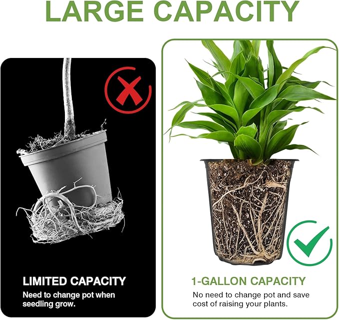 GroTheory 100 Pack 1 Gallon Nursery Pots, 6.7 Inch Plastic Pots for Plants, Plastic Flower Pots, Plastic Plant Pot, Seedling Pots for Potting, Seed, Succulent, Planting Pots with Plant Labels