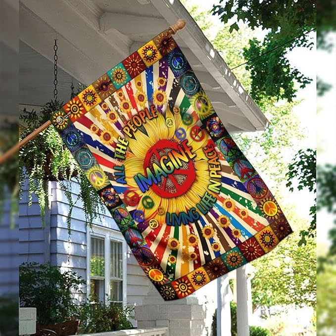 FLAGWIX Flags - Imagine All The People Living Life In Peace Hippie Sunflower Flag DDH1826F, House Flag (29.5" x 39.5") - USA House Garden Flags Premium Polyester - Decorative Outdoor Flags