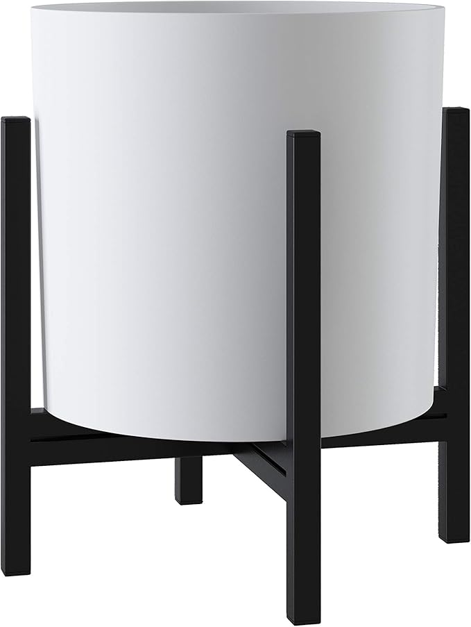 FaithLand Mid Century Plant Stand Indoor Outdoor (EXCLUDING 8" Plant Pot), Metal Planter Stand, Potted Plant Holder, Black, Hold Up to 8 Inch Planter - Upgraded Design