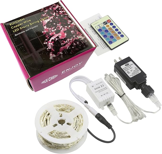 RUICHEN Blue Dimmable Fairy Lights Plug in, Super Long 165 Ft 500 LED Twinkle String Lights with Remote, Waterproof Silver Wire Firefly Lights for Christmas Wedding Party Bedroom Patio Garden