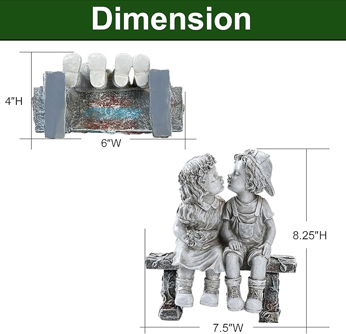 Lily's Home First Kiss Resin Garden Statue, Little Girl and Boy Kissing Yard Miniature Figurine,Small and Exquisite, 9 Inch