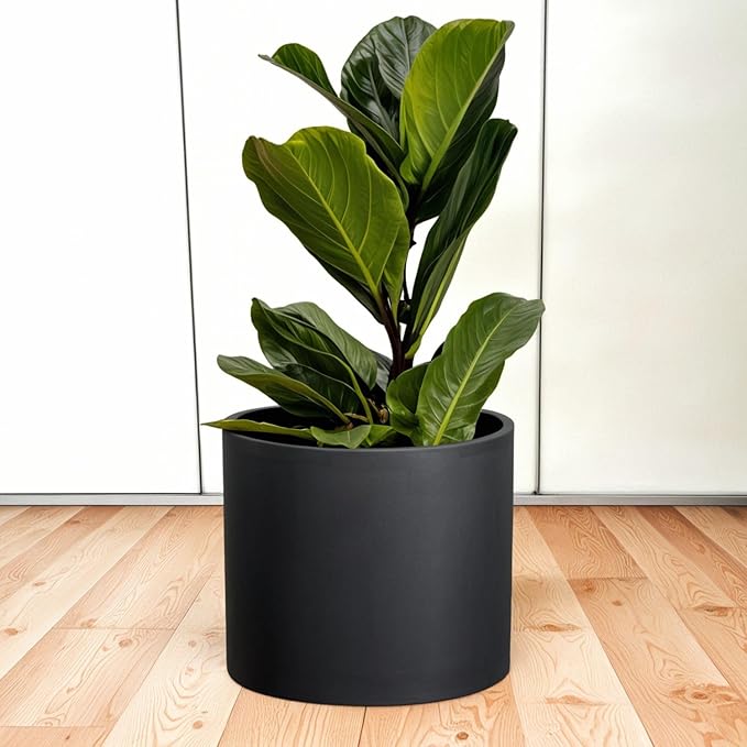 Fox & Fern 14.6 Inch Extra Large Planter — Premium Lightweight Fiberstone Matte Black Plant Pot with Drainage Plug; Big Planter for Indoor & Outdoor Use; Weather Resistant & UV Resistant