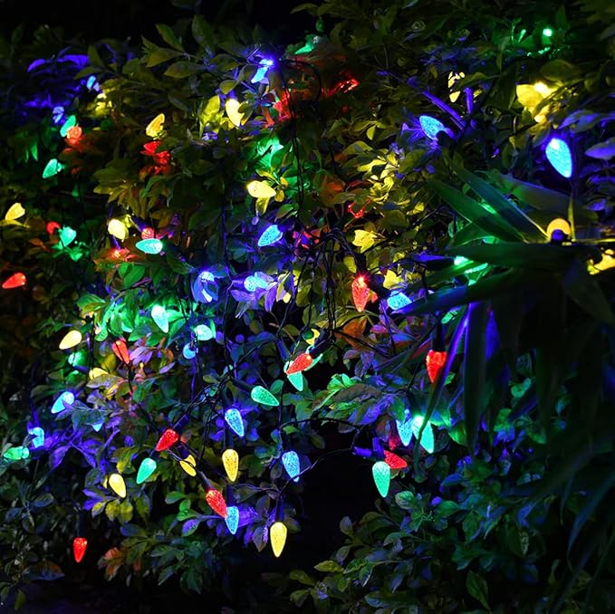 Solar Christmas Tree Lights Outdoor Solar Christmas Lights for Christmas Decorations, 100 LED C6 Strawberry Christmas Fairy Lights for Xmas Tree Garden Yard Patio Arbor Decor(Multicolor, 8 Modes)