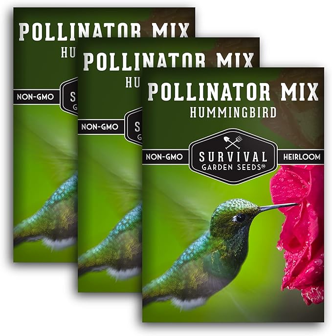 Survival Garden Seeds - Hummingbird Pollinator Mix Wildflower Seed for Planting - 3 Packs with Instructions to Plant & Grow Nectar Flowers in Your Home Vegetable Garden - Non-GMO Heirloom Varieties