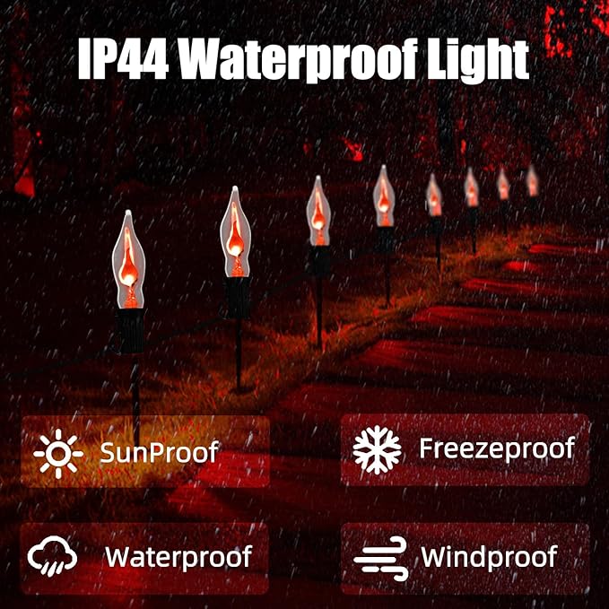 27.8Ft Halloween Decorations Flickering Flame String Lights with 29 Pack Clear Glass Flame Light Bulbs (4 Spare), E12 Base, Great for Christmas Halloween Indoor Outdoor Home Party Decor, Black Wire