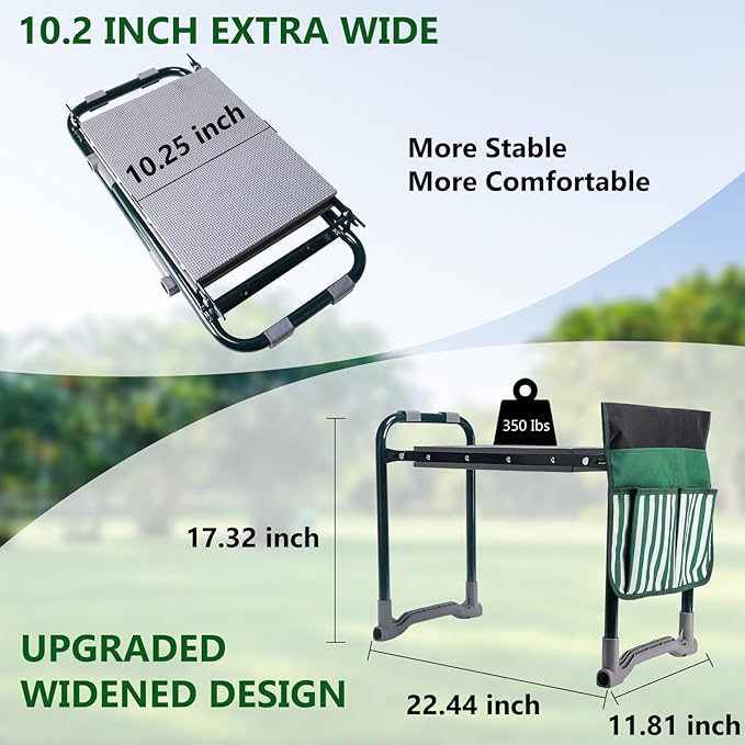 Garden Kneeler and Seat with Upgraded Widened 10 Inch Thick Kneeling Pad,Garden Kneeler Stool Heavy Duty,Folding Garden Chair, Bench Stool with 2 Tool Pouches Gifts for Parent