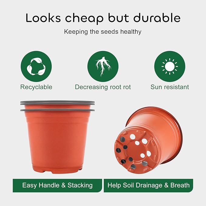 GROWNEER Nursery Pots 120 Packs 6 Inch Plastic Planting Pot with 15 Pcs Plant Labels, Seed Starting Kit Flower Planter Container Seedling Pot with Drainage Hole for Indoor Outdoor Garden