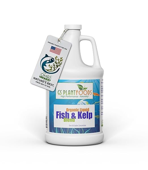 Omri Listed Fish & Kelp Fertilizer by GS Plant Foods (1 Gallon) - Organic Fertilizer for Vegetables, Trees, Lawns, Shrubs, Flowers, Seeds & Plants - Hydrolyzed Fish and Seaweed Blend