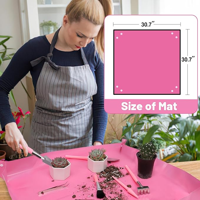 44 pcs Succulent Tool Set - 30.7in Indoor Plant Repotting Mat and 19 Pcs Mini Gardening Hand Tools Bag, Garden Plants Transplanting Supplies for Women Christmas Holiday Gardener Gifts Outdoor, Pink