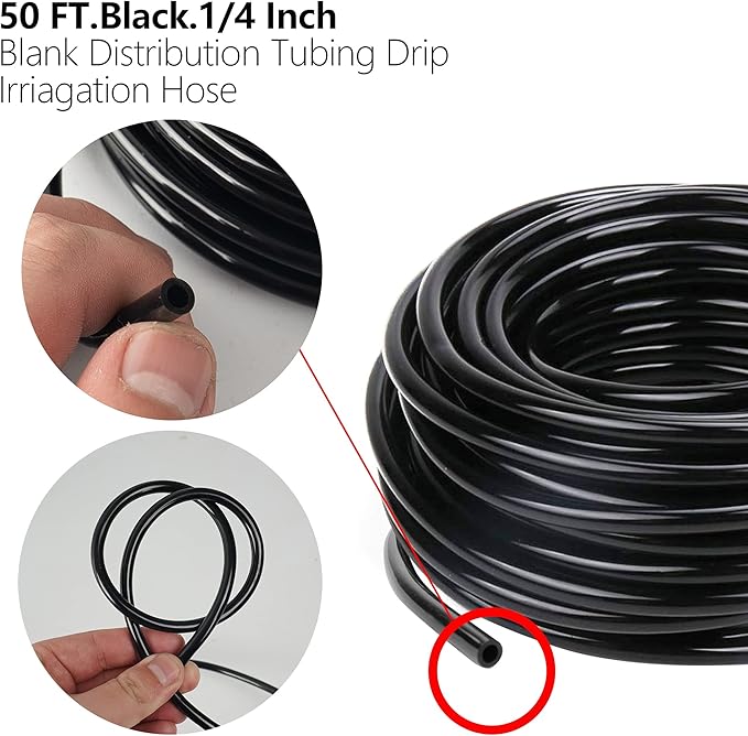 Hourleey 50 Feet Blank Distribution Tubing Irrigation Drip Hose, 1/4 Inch Drip Line