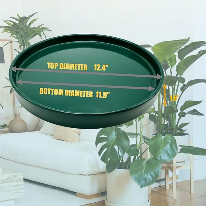 Ceramic Plant Saucer Pot Tray 12 Inch, Planter Saucers 4 5 6 7 8 9 10 11 12 13 Inch for Indoors Outdoor, Durable Sturdy Flower Drainage drip Water Tray for Glazed Pots Base (12.7 Inch-Green)