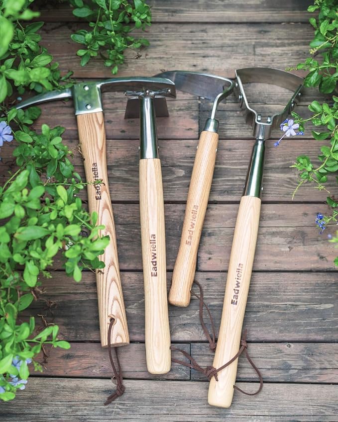 Hoe and Cultivator Garden Rake Hand Tiller Tool Wood Handle Double Sided Cultivator Versatile Tool for Digging,Loosening Soil,Weeding,Breaking Up Soil,Cultivating,Preparing Seedbeds Combination Garden